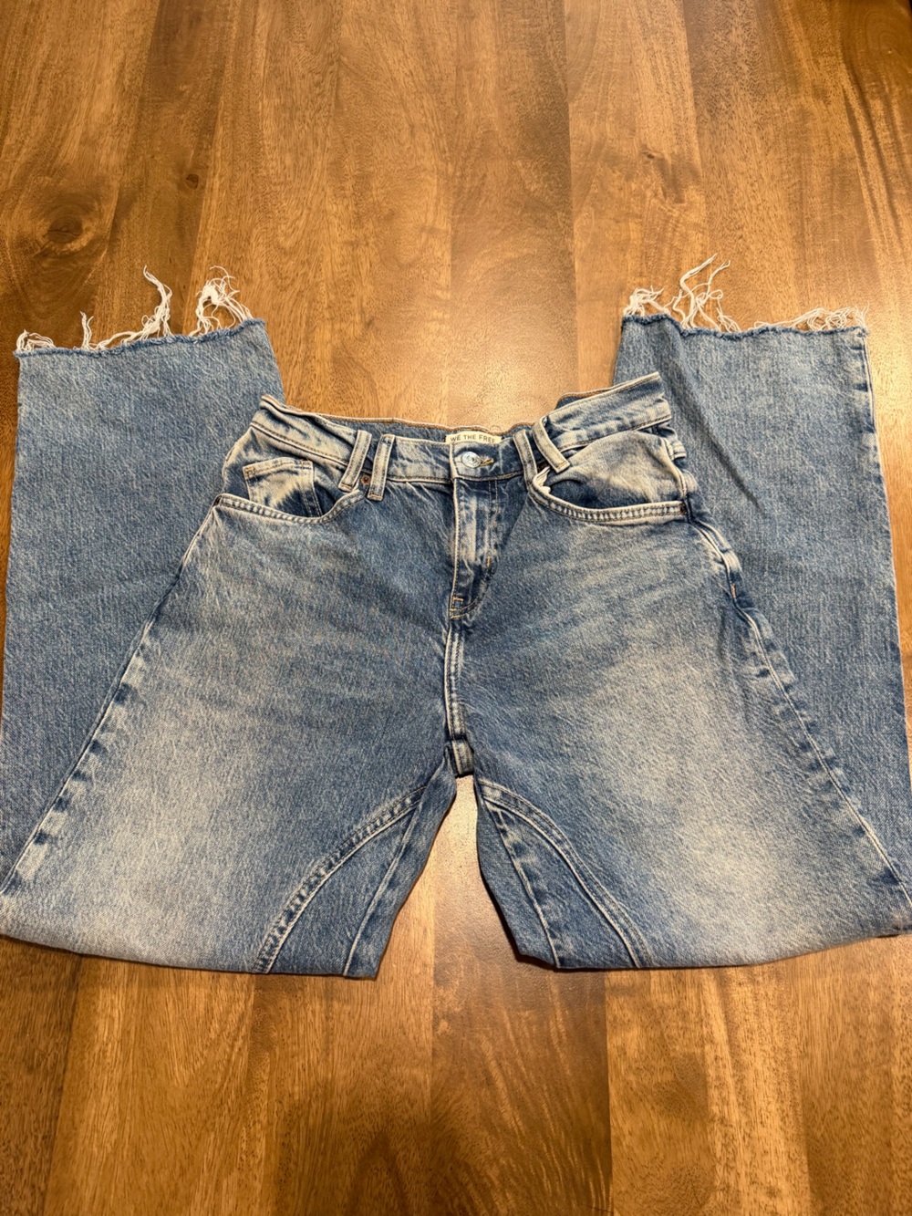We The Free Light Blue Wide-Leg Frayed Hem Jeans